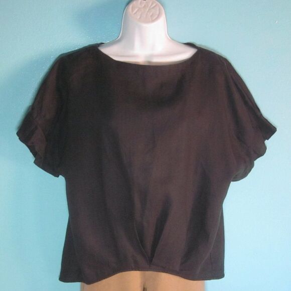 Studio Clip Women Size L Oversized Black 100% Linen Top Japanese Designer Blouse - Picture 9 of 11